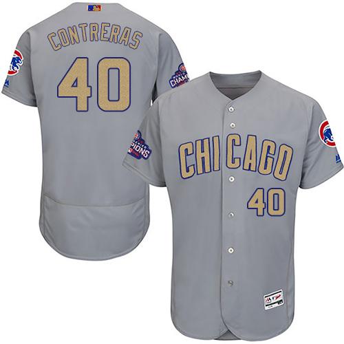 Cubs #40 Willson Contreras Grey Flexbase Authentic Gold Program Stitched MLB Jersey